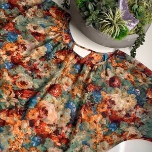 Neblina floral boho harvest gold sheer overlay lightweight blouse women’s small